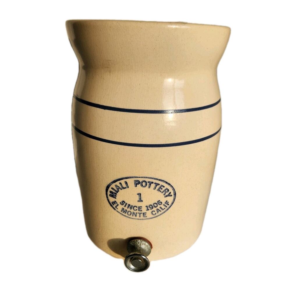 Vintage MIALI Pottery 1 Gal Ceramic Farmhouse Beverage Crock w Lid